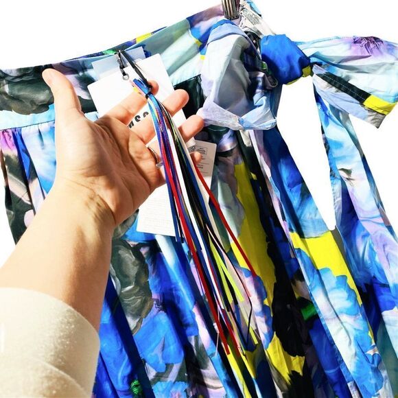 MSGM FLORAL PLEATED SKIRT WITH BOW IN SHADES OF BLUE - Picture 8 of 9